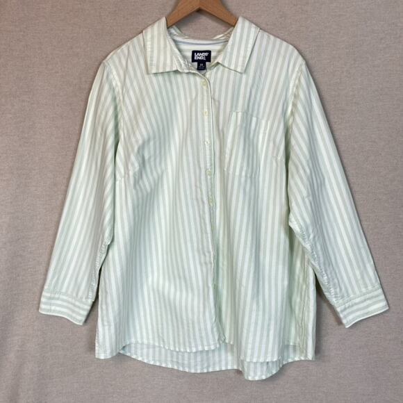 Lands' End Tops - Lands End Womens Striped Button Up Top Size 2X Long Sleeve Office Career Cotton